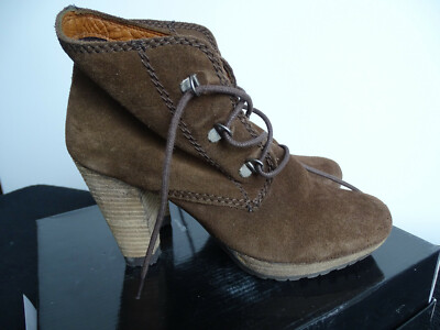 Mango Wildleder Stiefelette braun Ankle Boots Blockabsatz 39 Leder Neu Blogger
