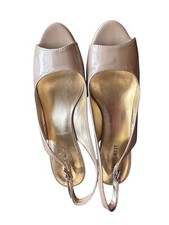 Nine West Sharina Slingback Heels 9M Nude 3" Heel Faux Patent Leather Suede EUC