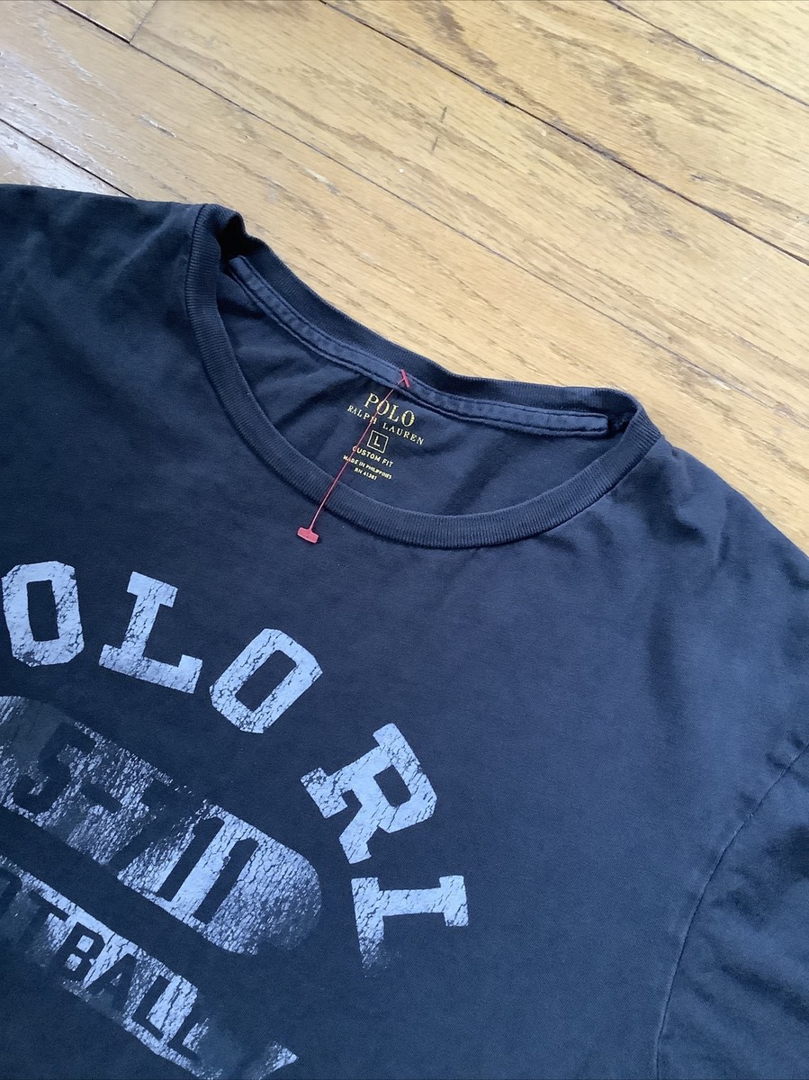 Polo Ralph Lauren Mens Shirt Black Large Custom Fit Football RL 5