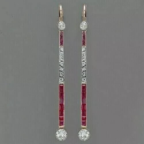 1.95Ct Art Deco Style Lab Created Diamond Engagement Wedding 925 Silver Earrings - Picture 1 of 6