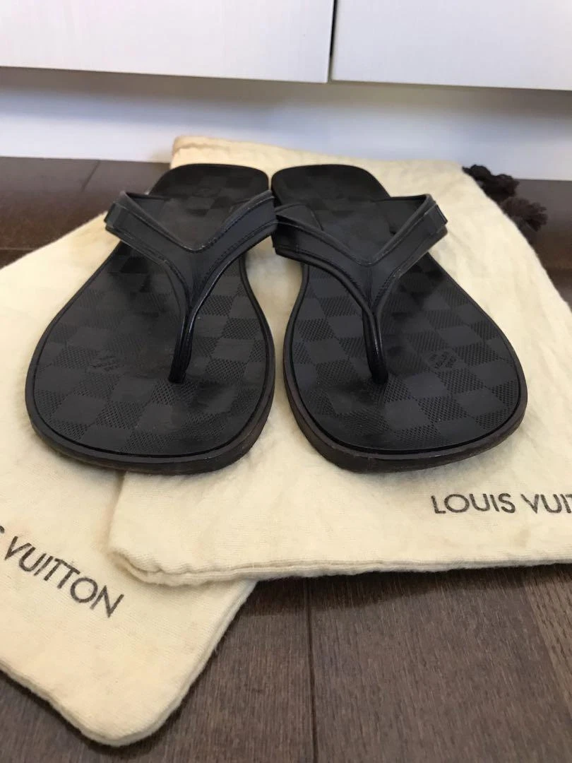 Louis Vuitton Damier Sandals Leather Flip Flop Beach Brown Size US8 EU40.5