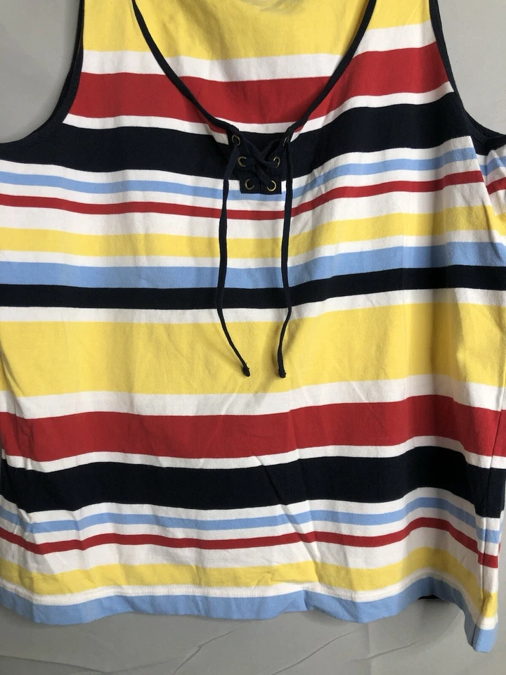 Chaps Denim Multi Color Striped Tank Top Women's Size XL EUC - Imagem 3 de 4