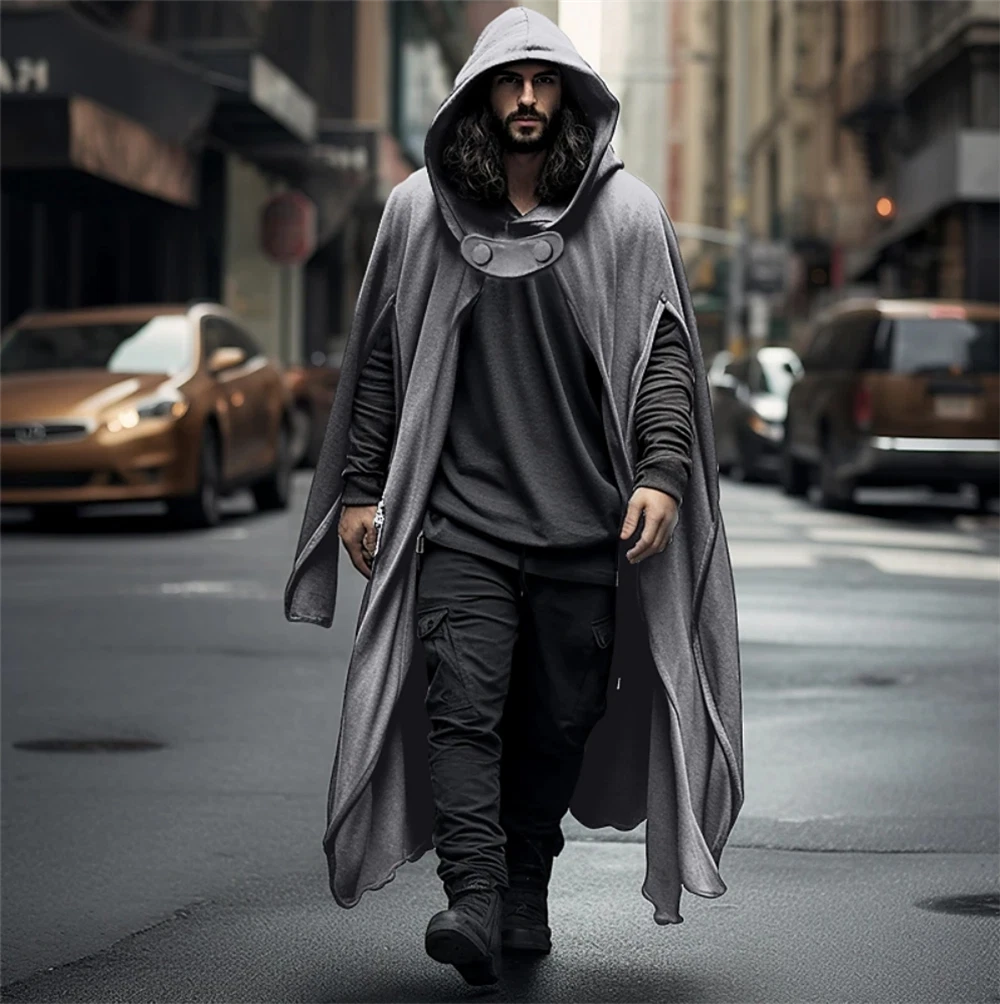 Men Cape Cloak Poncho Jacket Coat Fashion Streetwear Outwear Top