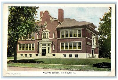 c1920's Willitts School Campus Building Dirt Road Monmouth Illinois IL Postcard