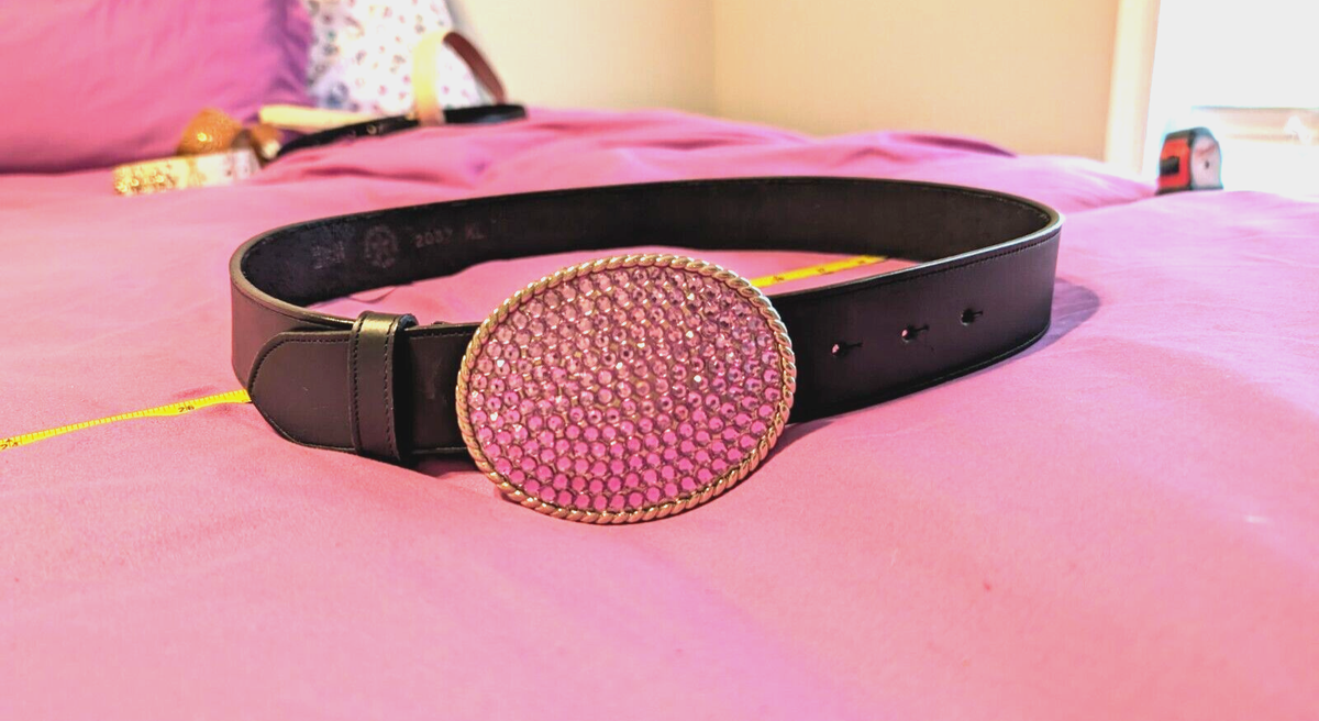 Black and Pink Leather Belt with Silver Buckle Chrome Hearts Black Rhodium  main image 3