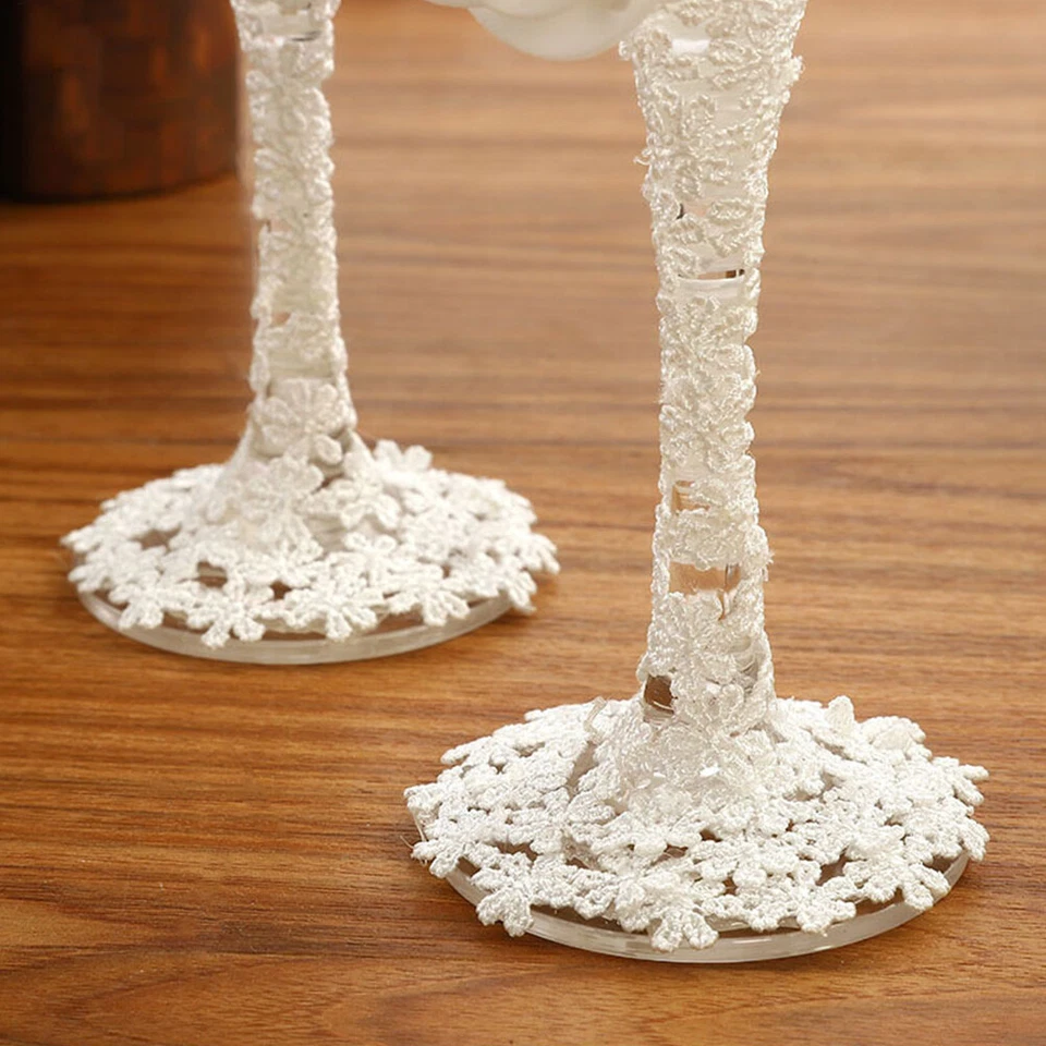 Bride Groom Champagne Glasses Lace Couples Wine Glasses Wedding Toasting Glasses - image 4 of 4