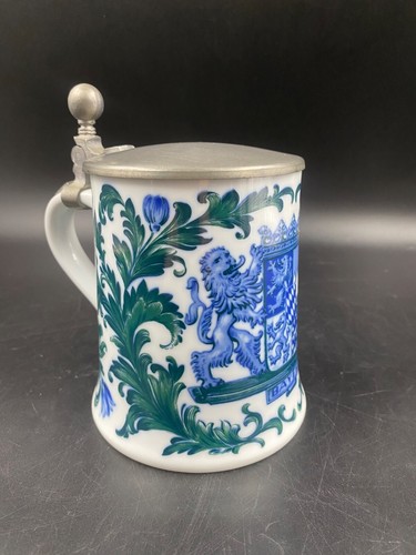 Boccale bicchiere birra Stemma LIONE cobalt KAISER vintage coperchio in peltro - Foto 3 di 7