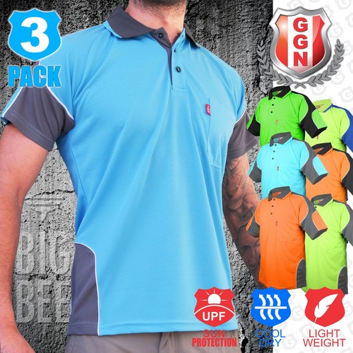 3x Hi Vis Polo Shirts, Safety Work Shirts Chest Pocket Orange Yellow Pink - Picture 45 of 47