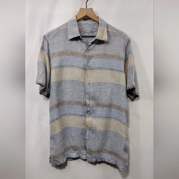 Tasso Elba 100% Linen Stripped Button Shirt Mens M Blue Tan Beach Vacation Retro
Opens in a new wind