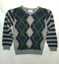 The Childrens Place Boys Pullover Sweater Blue Argyle Striped Long Sleeve S 5/6