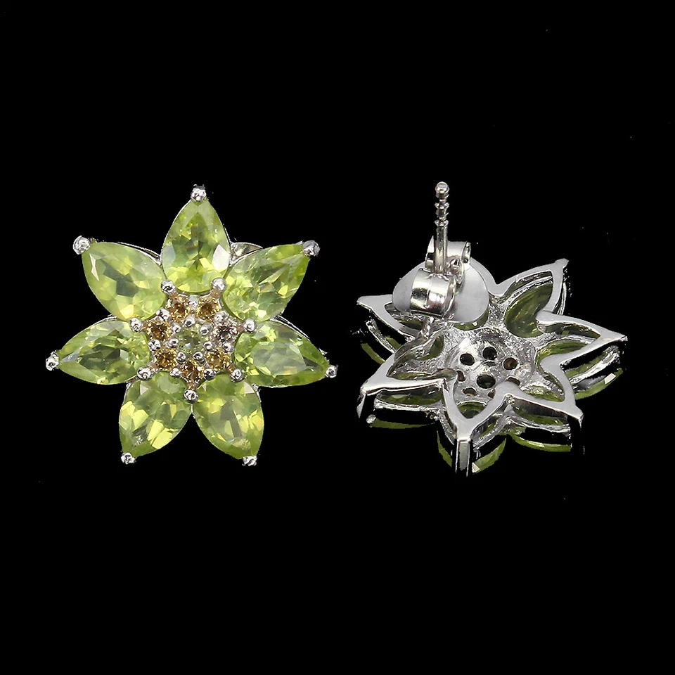 925 Sterling Silver Earrings Peridot Sapphire 6x4mm EarringGemstone Jewelry - Image 3 of 4