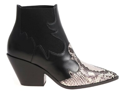 Casadei Women's cowboy boot in black lether with ayers inserts Size US  EU 37
