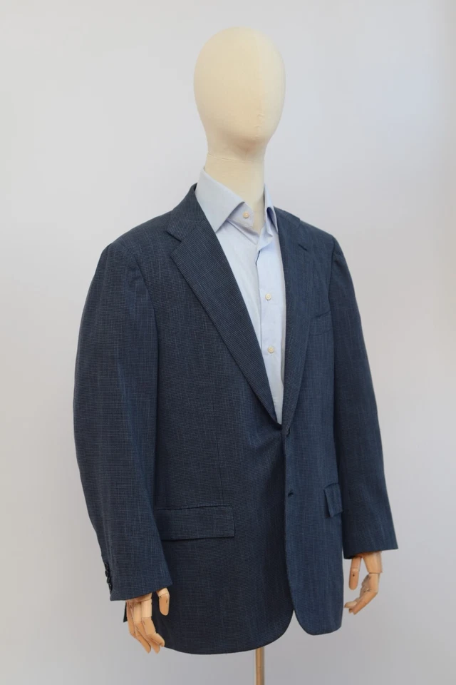 KITON Luxury Men's Blue Cashmere & Bamboo Plaid Blazer Jacket Sz50 Made in Italy - Image 4 of 4