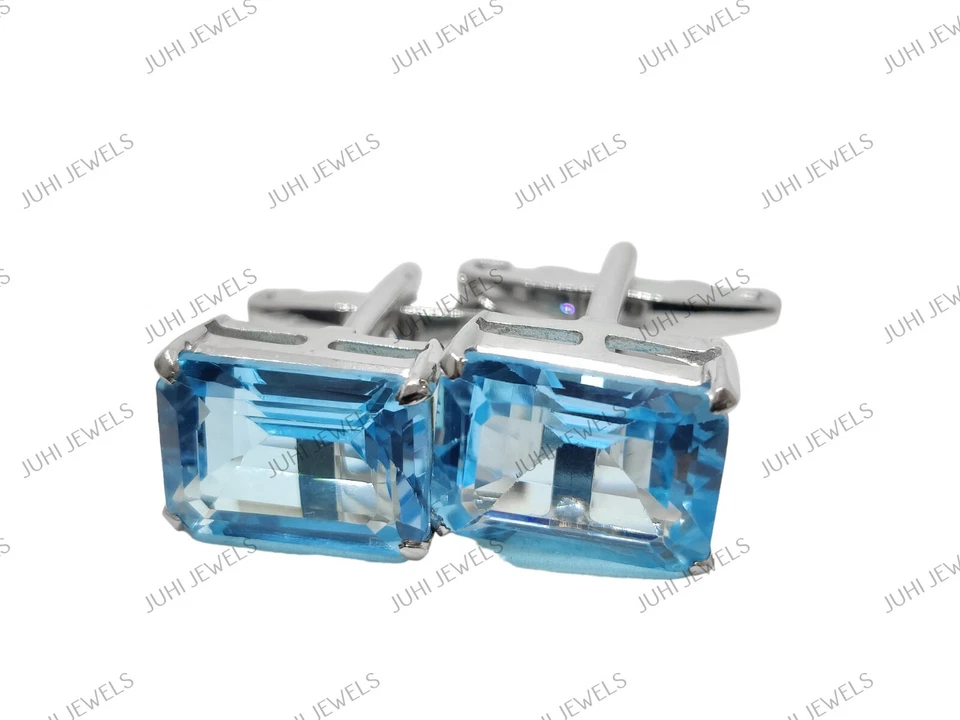 Gemelos Topacio Azul Grande Hombres 10x14 mm Octágono Topacio Azul Gemelos Hombres Plata 925 Foto 3 de 4