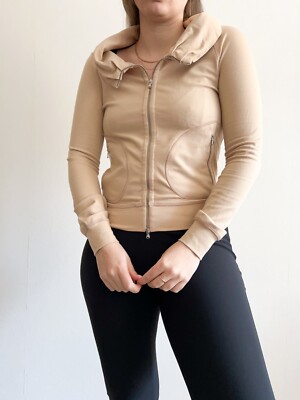 Moschino Cheap and Chic Women's Beige Zip Hoodie Voluminous Draped Collar US 8