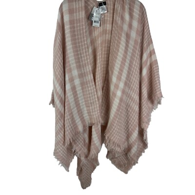 Chatties Sweater Knit Shawl Wrap Pink White Plaid Knit Scarf One Size NEW