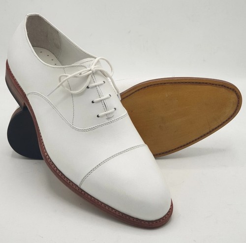 Handmade Men white Oxford shoes, Men white leather dress shoes, Party shoes - Picture 2 of 4