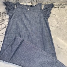 Lands End Girls Size 12 Chambray Open Shoulder Shift Dress