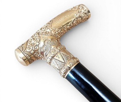 Victorian Gold Repousse Presentation Cane Ebonite Shaft Monogram J.N. Van Zandt