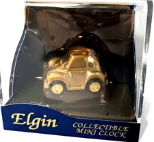 Vintage Elgin Desk Clock Volkswagen Beetle Bug Car Mini in Case/ NEW 5"