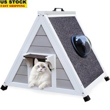 Durable Outdoor Cat House W/ Interactive Dome Window Easy Assembly  Cleaning US
