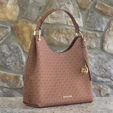Michael Kors Joan Logo Slouchy Shoulder Bag Brown