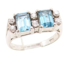 925 Sterling Silver Vintage Ring Blue Topaz  CZ Elegant Split Band Sz 6 RG34871