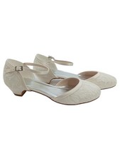 ElegantPark Damen Ballerinas Spitze Satin Brautschuhe Ivory Gr. 38