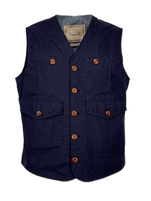 Capalbio MASSA WAX COT Mens Waxed Cotton Gilet Blue Made in Italy
