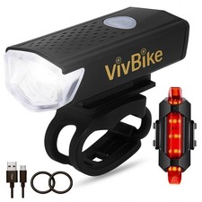 VivBike Rechargeable Bicycle Lights Set for Daily Use, Front Light and Rear L...