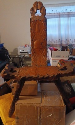 2 Antique Spanish Wooden Birthing Chair/Stools With Leatherwork Removable Legs.