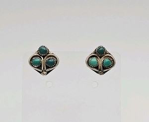 Sterling Silver Vintage Native Turquoise Shadowbox Post Back Earrings