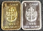 2 X 1 Gram .999 Fine Silver Art Bar Ingot. 1 Patina 1 Not. Anchor. Very Cool.
