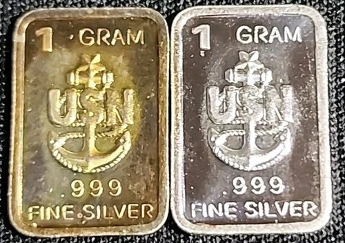 2 X 1 Gram .999 Fine Silver Art Bar Ingot. 1 Patina 1 Not. Anchor. Very Cool.