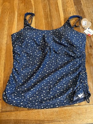 NEW Prana Tankini Swimsuit Top Melody Navy Ivory Print Yoga Gym Activewear XL