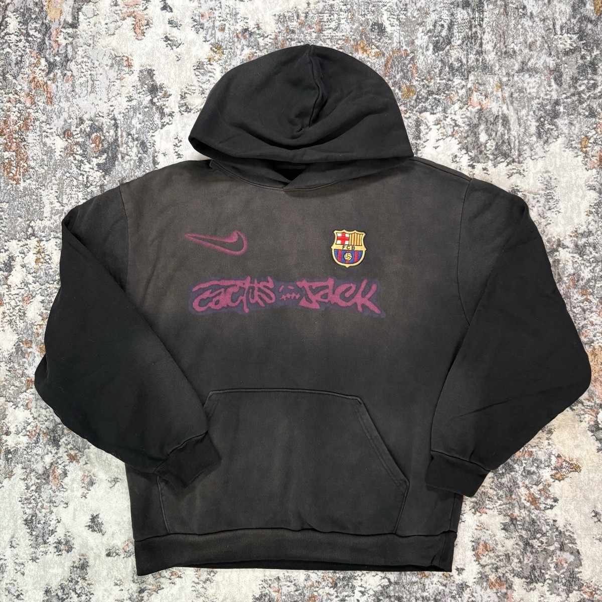 Nike Cactus Jack FC Barcelona Spray Logo Hoodie Black Size: L