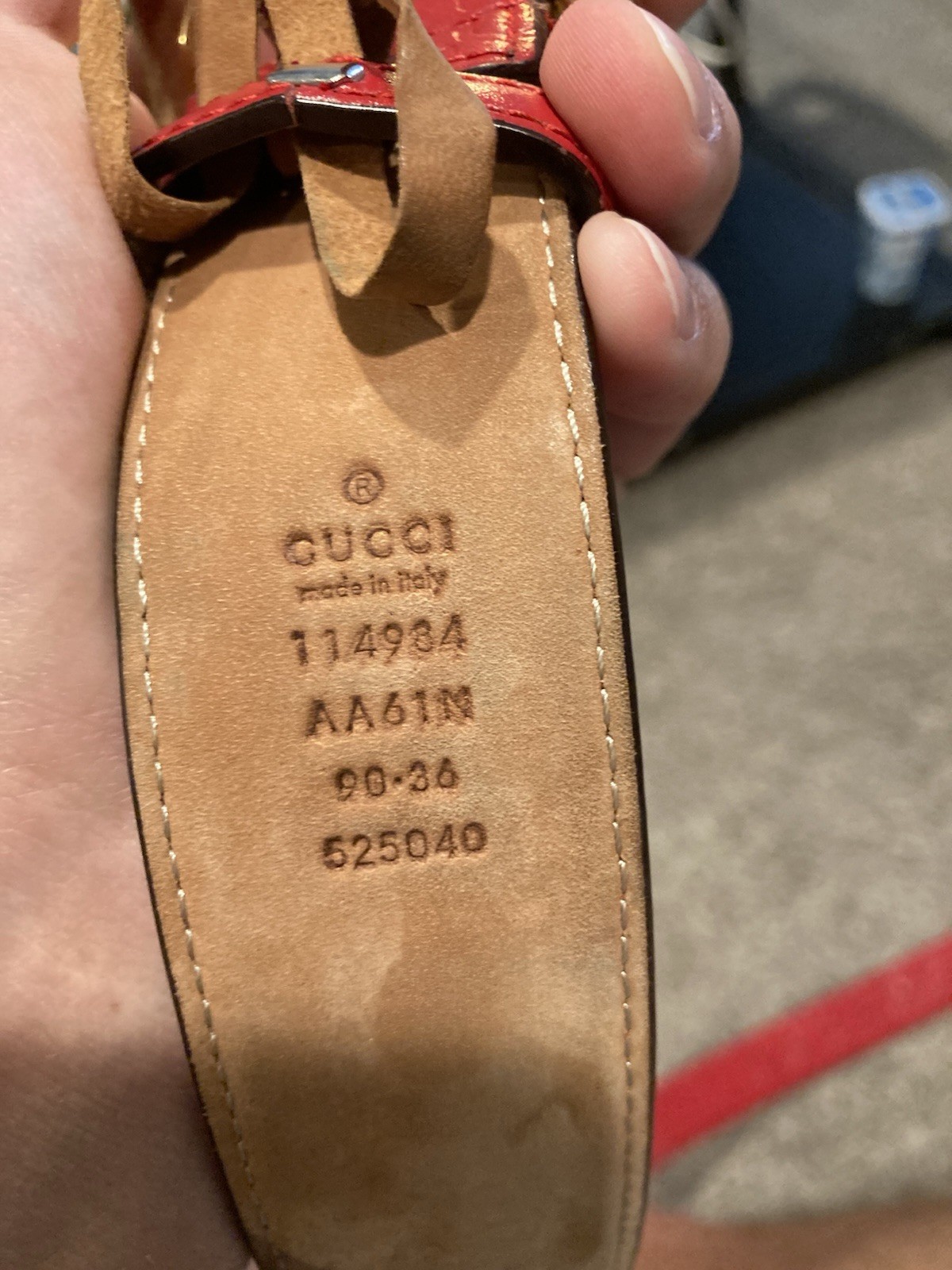 GUCCI Mens Red Leather Belt with Gold Buckle Size 90/36