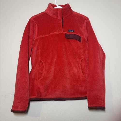 Vintage Patagonia Jacket Womens Medium Snap T Fleece Pullover Red Sport Sweater - Picture 1 of 5