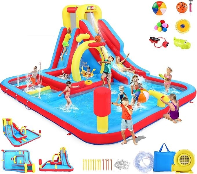 13.2x10Ft 13-in-1 Bounce House Obstacle Course Waterslides, Summer Fun w/Blower$