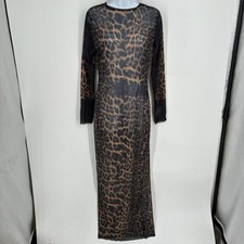 Animal Print Cheetah Leopard Sheer Maxi Dress Brown Long Sleeve Beach Resort