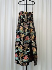 NWT Olia Ganni Jacquard Strapless Midi Dress Black Multi Extra Small
