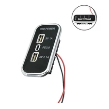 3 Ports Car Charger Socket Power Outlet Adapter PD Type-C USB For Auto ATV Boat