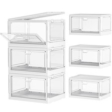 Clear Storage Bin with Lid 3 Pack Stackable Sturdy Plastic Multifunctiona...