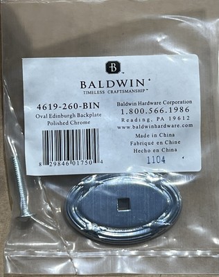 Baldwin 4619-260-BIN Oval Edinburgh Knob Handle Back Plate Polished Chrome (x2 )