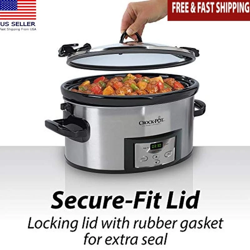 Programmable Slow Cooker 6 Quart Digital Timer Locking Lid Travel Friendly New