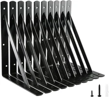 12 Inch X 8 Inch Heavy Duty Shelf Brackets, Load Capacity: 600Lb, Black Metal 90