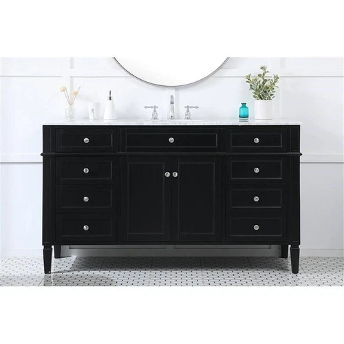 Elegant Decor Park Avenue 60" Metal MDF Marble Single Bathroom Vanity in Black - Picture 7 of 8