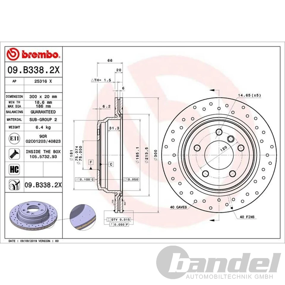 2X BREMBO Disques de Frein 300mm Perforé / Intérieur Arrière Pour BMW 1 3 X1 - Photo 2/2