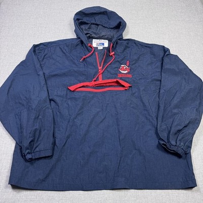 Pro-player Cleveland Indians Jacket Mens Large Blue MLB Baseball Pullover Hooded