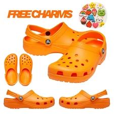 Orange Crocs Classic Unisex Lightweight Slip-On Sandals Everyday Wear Slipper